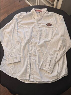 Harley‑Davidson White Long Sleeve Button-Down Shirt with Chest Logo